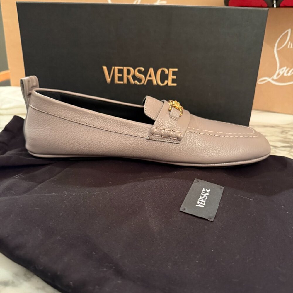 Versace 1017072 Gray Leather Driver Shoes with Medusa plaque, 42.5 - Picture 10 of 16